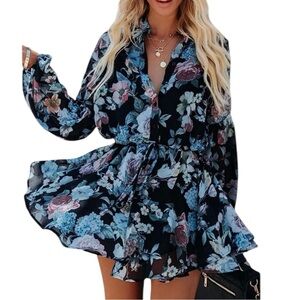 💟 2/$20 AlvaQ Blue Floral Mini Dress XL